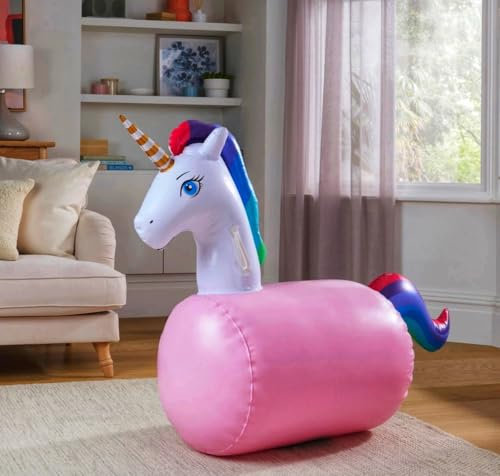 FAHAAM Inflatable Unicorn Space Hopper, Indoor/Outdoor Bouncer with Handles, 125L x 48W x 92H cm, Pink