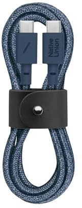 Native Union Type-C Belt Cable - USB-C to USB-C 4ft Ultra-Strong Charging Cable Compatible with iPhone 16, 16 Plus, 16 Pro, 16 Pro Max, iPad Pro, iPad Air, Galaxy S25, Flip 6, Fold 6 (Navy)