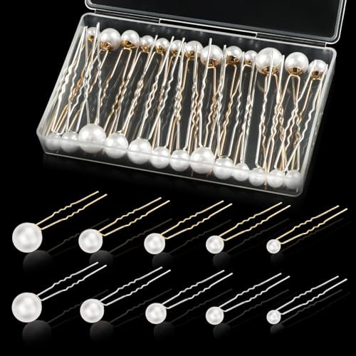 Kiiwah 36 Pièces Épingle à Cheveux de Mariage, Bijoux Cheveux Perle Accessoire Cheveux Mariage en Forme U pour Mariée, Demoiselle (Or, Argenté)