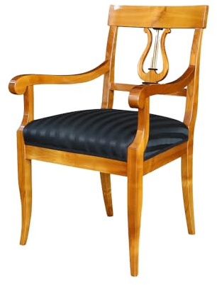 generisch Stilwohnen Biedermeier Stuhl aus Kirschbaum mit Lyra | Originaler Nachbau als hochwertige Handarbeit | Polsterstuhl aus Kirschholz massiv | Esszimmer-Stuhl Holzstuhl mit bequemer Polsterung