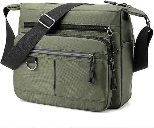 Mode Multi Pockets Männer Umhängetasche Leicht Nylon Herren Handtasche Casual Teenager Shopping Messenger Bag, Army Green, 31cm x 25cm x 12cm