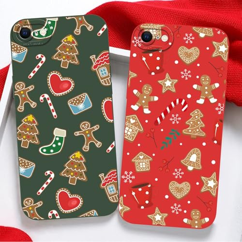 Xylota 2 Stück Weihnachten Handyhülle für iPhone 16e/SE 4/SE 2025 6,1 Hülle, Süß Weihnachts Muster Lebkuchenmann Case, Silikon Weich TPU Stoßfest Christmas Design Schutzhülle Cover für iPhone 16e