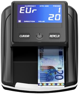 Geldzählmaschine,Münzzähler mit automatischer Münzrollenerkennung,Geldprüfgerät mit UV/MG/IR,Für Euro, Dollar, Pfund – Tragbar mit Akku