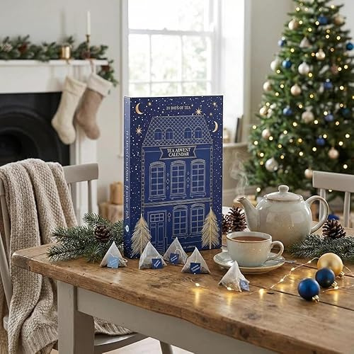 URBNLIVING Christmas Advent Calendar – 24 Assorted Flavoured Luxury Tea Bags | Festive Holiday Countdown Gift for Tea Lovers