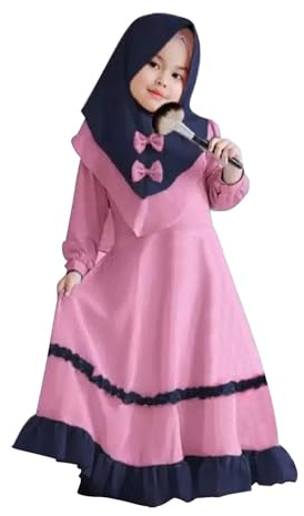 Baby Gebetskleidung Langarm Mädchen Gebet Kleider + Hijab Set Muslim Abaya Kids Langarm Kaftan Maxi Gebetskleid Mit Schleife Girl Muslimische Kleid Set Für Ramadan Und Namaz
