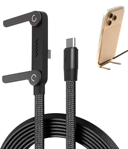 240W Ladekabel mit Ständer, 2026 Neu 2-in-1-Ladekabel mit Unsichtbarer Halterung, 1.5M USB C Kabel, 240W Braided Fast Charge Cable with Built-in Phone Stand Faltbar 90 Grad Schnellladekabel (1PC)