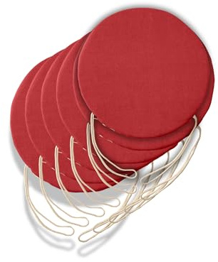 6 runde Sitzkissen für Küchenstuhl, abnehmbarer Bezug, Stuhlkissen mit Bändern, hergestellt in Italien, Dicke 3 cm, Dekoration für Zuhause (Rot, Durchmesser 35 cm)