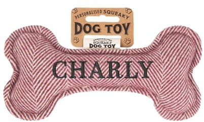 History & Heraldry Personalisiertes Quietschendes Hundespielzeug, Knochen Form, mit `Charly` Aufschrift, Stoffspielzeug für Hunde
