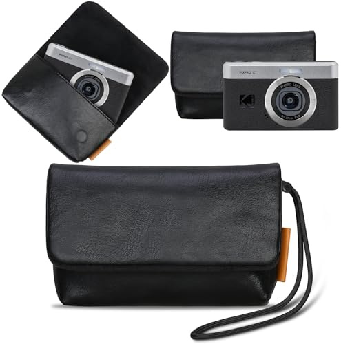Lacdo Camera Case Bag for Kodak PIXPRO C1 Friendly Zoom Digital Camera, Soft Leather Protective Camera Travel Pouch Sleeve, Compact Kodak PIXPRO C1 Camera Bag with Wrist Strap, Black