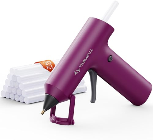 Tilswall Cordless Hot Glue Gun, 2000mAh Rechargeable Mini Glue Gun with 20 Glue Sticks, 90s Fast Heat-Up, Anti-Scald Silicone Tip, Portable Hot Melt Glue Gun for Crafts, DIY & Repairs, Purple