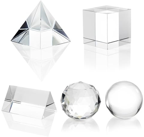 OFXCEN 5 PCS Optical Crystal Photography Prism Set K9 50mm, Clear Optical Photography Prism Set K9 Glass Glass Prisms Teaching Light Spectrum Include Crystal Ball Cube Pyramid Triangular Lens Ball