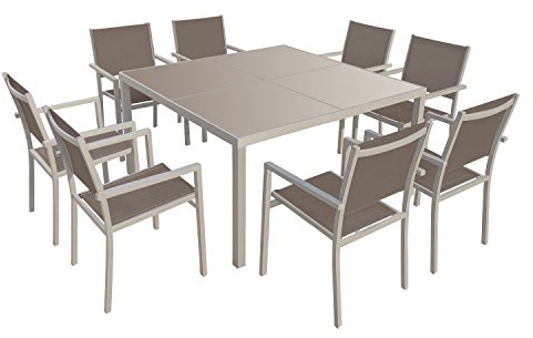 Happy Garden Salon de Jardin Cagliari en textilène Taupe 8 Places - Aluminium Taupe