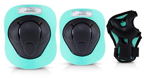 Nils Extreme Schutzausrüstungen Set für Skateboard Radfahren Inliner Skate - 3in1 Set Knieschone Ellbogenschoner Handgelenkpolster für Kinder und Erwache - Protektoren Set Schwarz und Mint - L - H210