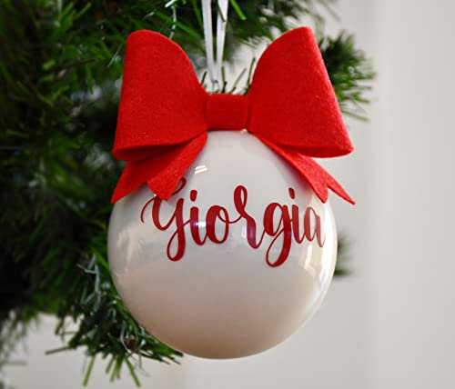 Palla Albero Di Natale in Vetro Soffiato PERSONALIZZATA Bianca Bianco Perlato 100% Italiana CON NOME DECORAZIONE NATALIZIA