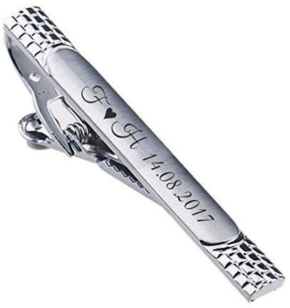 aplusashop ID Krawattenklammer Nadel mit Gravur nach Wunsch Edelstahl, Hochzeit, Business mit Box Nr 3