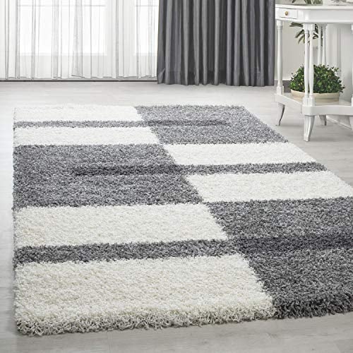 HomebyHome Shaggy Teppich 300x400 Wohnzimmer (280 x 370 cm) - Hochflor Teppich Grau und Weiss Extra Weich und Flauschig - Bettvorleger Teppich für Schlafzimmer, Küche, Flur - Carpet, Halı, Kilim