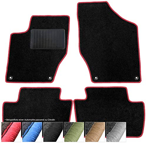 moto-MOLTICO Fußmatten Auto - Velours Autoteppiche passend für Citroen C4 I (2004-2010) - 4-teiliges Set - Schwarze Automatten mit Roten Ziernähten