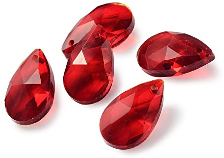 Beadthoven 100pcs Teardrop Glass Beads Red Faceted Dorp Crystal Beads Top Drilled Dangle Pendants for Jwewelry Making Chandelier Home Hanging Decor, Hole: 1mm