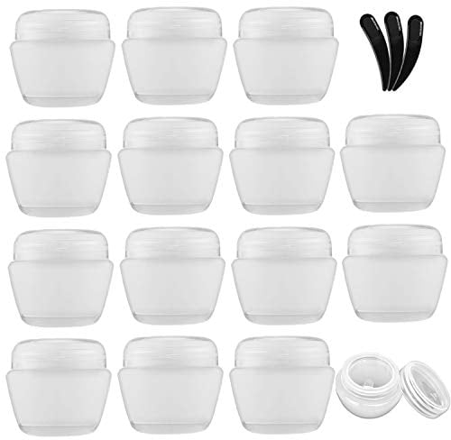 Alledomain 15 Pieces 30ml / 30g Empty Clear Cosmetic Sample Container with 3Pcs Mini Spatulas, Plastic Refillable Travel Pot Jars with Lids and Inner Liners for Makeup Creams Beauty Nails Eye Shadow