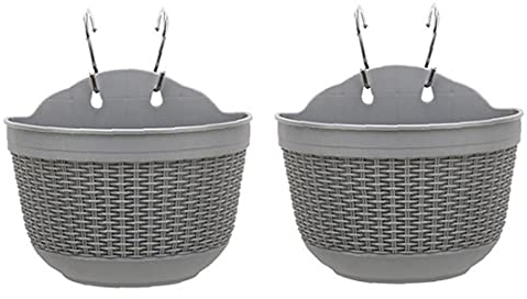Nicedier Hängende Blumentopf Balkon Wand Kunststoff Pflanzen Aufhänger Korb mit Drainage Hooks Grau 2ST hängend Blumentopf
