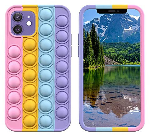 SDTEK Case Compatible with iPhone 12 / iPhone 12 Pro, Bubble Fidget Pop Soft Silicone Phone Cover (Rainbow)