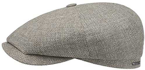 Stetson Hatteras Ellington Flatcap Melierte Mütze Klassische Schiebermütze Wide-Fit Style Made in EU Damen Herren Ganzjährig grau-beige 57 cm