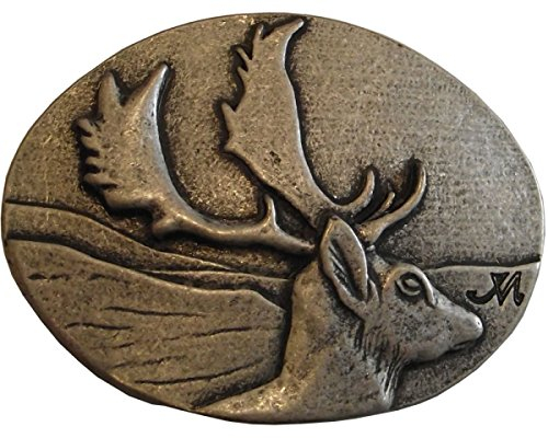 BELTINGER Gürtelschnalle Dammhirsch 4,0 cm | Buckle Wechselschließe Gürtelschließe 40mm Massiv | für Jagd-Outfit | Wechselgürtel bis 4cm | Altsilber