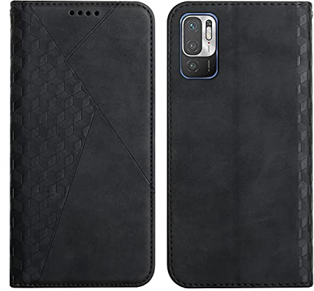 KOUYI Kompatible mit Xiaomi Redmi Note 10 5G / 10T 5G /Poco M3 Pro 5G Hülle, Retro Premium PU Leder Weich TPU Klapphülle Kartenfächer Magnetic Standfunktion Flip Wallet Shockproof Handyhülle (Schwarz)