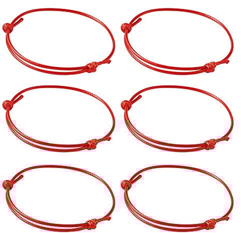PandaHall 50pcs Korean Waxed Polyester Cord Bracelets Adjustable Friendship Cord Bracelets Handmade Braided Cord Protection Bracelets Lucky Bracelets for Women Girls, Red