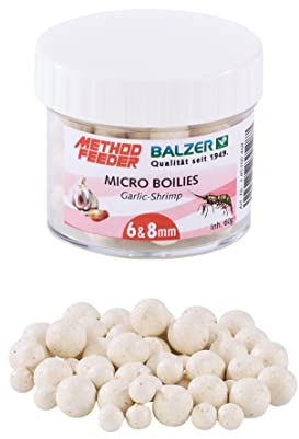Balzer Method Feeder Boilies 6 und 8mm gemischt Weiss-Knoblauch-Shrimp 60g