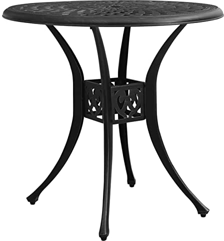 Gecheer Gartentisch Rund Metall Balkontisch Garten Bistrotisch Gartenmöbel mit Schirmloch Aluminiumguss Schwarz 78x78x72 cm