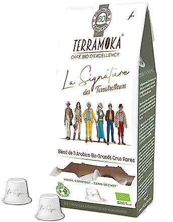 TERRAMOKA 60 Capsules Café Bio d’excellence un blend de 3 Arabicas : Inde, Ethiopie et Brésil - Compatible avec les machines à Capsules Nespresso - Intense et rond - Zéro Déchet - Torréfié en France