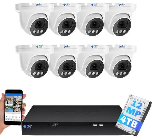 GW Security 16 Channel NVR UltraHD 12MP 6K Face/Human/Vehicle/License Plate Detection Security Camera System with 8 x 12MP IP Microphone Smart AI Dome Camera, Color Night Vision, Outdoor/Indoor Camera