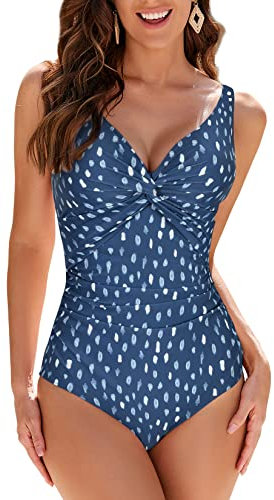 WIN.MAX Costumi da Bagno Interi per Donna Scollo a V Costume Intero Donna con Controllo della Pancia Monokini con arricciature, per Coppe da D a G (Goccia di Pioggia,EU42)