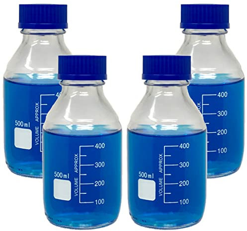 500ml Glass Round Media Storage Bottles with GL45 Screw Cap, Borosilicate Glass, Karter Scientific 251M9 (Pack of 4)