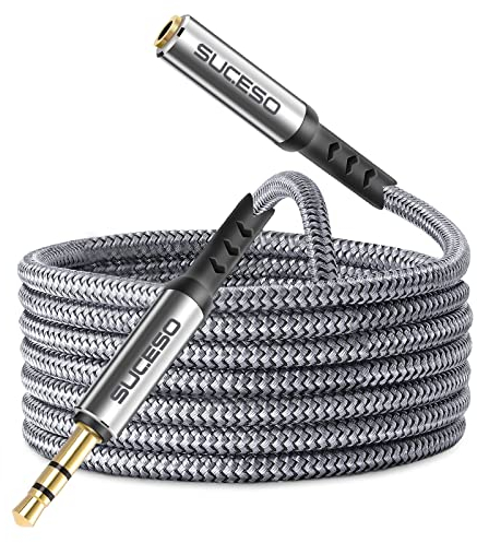 SUCESO Cable Alargador Audio 5M Cable Extensión Jack Audio 3,5 mm Nylon Trenzado Jack Audio Estéreo 3.5mm Macho a Hembra para Auriculares Altavoces TV PC PS4 iPhone iPad iPod MP3 Player Samsung Laptop