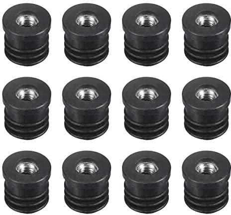 sourcing map 12Pcs Inserts for Round Tubes with M6 Thread, for 15mm/0.59 ID Round Tube, Round Black Plastic Plug Caster Insert Chair End Caps Furniture Leg Plug