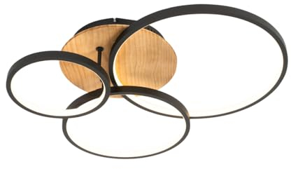 QAZQA - Modern Deckenleuchte I Deckenlampe I Lampe I Leuchte schwarz mit Holz inkl. LED 3-flammig-stufig dimmbar 3-flammig - Alec Dimmer I Dimmbar I Wohnzimmer I Schlafzimmer - Stahl Rund - I (nicht a