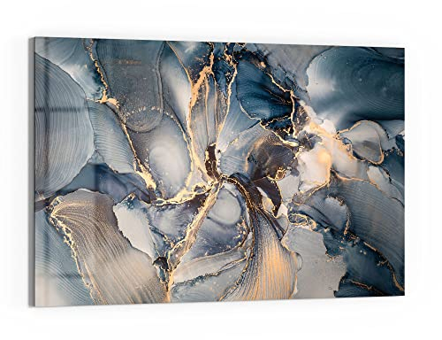 DEQORI Glasbild Echtglas | Motiv Marmor-Farbspiel mit Gold | horizontal einteilig 90x60 cm | schöne Dekoration | Wandbild für Wohnzimmer, Schlafzimmer, Flur & Küche | moderne Wanddeko