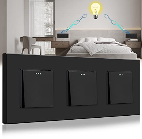 BSEED Triple Interruptor de luz 1 Gang 2 Vías,Negro Interruptor Integrado con Panel de Plastico,10 Amp Cambio de Botón Rocker Interruptores,Moderno Interruptor de palanca 250V