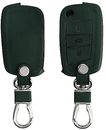 kwmobile Autoschlüssel Hülle kompatibel mit VW Golf 7 MK7 3-Tasten Autoschlüssel - Nubuklederoptik - Kunstleder Schutzhülle Schlüsselhülle Cover - Dunkelgrün