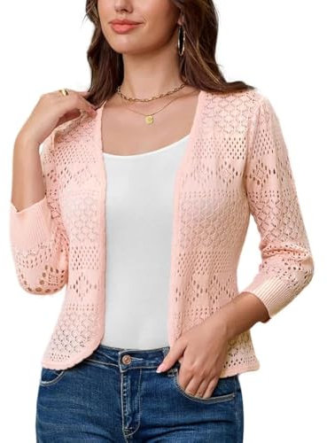GRACE KARIN Cardigan elegante da donna, scollo a V, maniche a 3/4, per feste, bolero leggero, rosa chiaro., M
