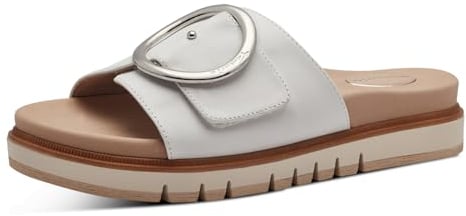 Tamaris COMFORT Damen Pantoletten aus Leder Elegant, Weiß (White Nappa), 41 EU