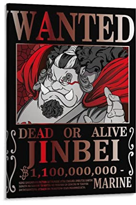 Animation One Piece Wanted Poster Jinbei Oyabun Poster Druck Kunst Wandmalerei Leinwand Poster Moderne Schlafzimmer Dekor 30 x 45 cm