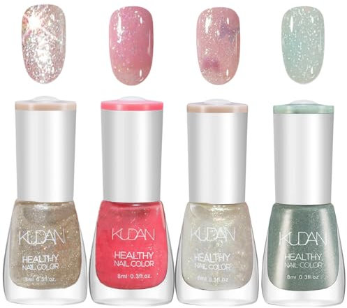 TBeautfave Nail Polish Set Glitter Nail Varnish Sets, Quick Dry & Long Lasting Pink Green Nail Polish, Water Based Natural Nail Varnish Sets for Women DIY Nail Art - No Need Cure