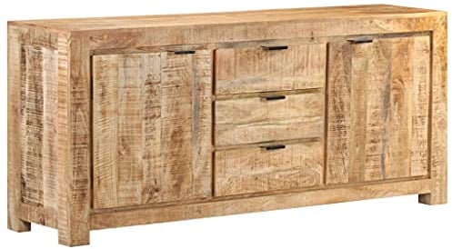 Hommdiy Sideboard 175x40x75 cm Raues Mangoholz Raues Mangoholz 2 Türen 3 Schubladen Kommode Anrichte Mehrzweckschrank Beistellschrank Schrank Standschrank