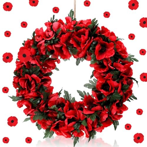 Dingion Veterans Day Red Poppy Wreath 12.6''