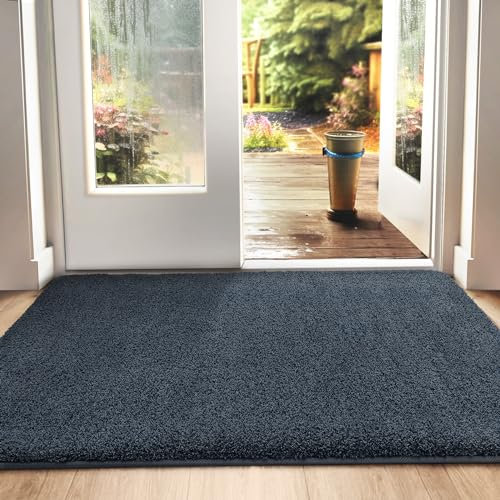 DEXI Schmutzfangmatte 120 x 180cm,rutschfeste Fußmatte für Innen und Außen,Waschbar Eingangsteppich Saugstarke Türmatte,Blau-schwarz