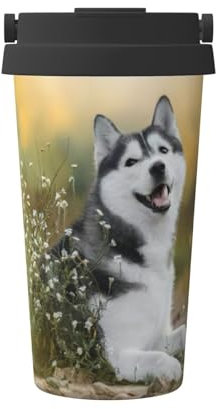 OdDdot Cute Husky Dogs Print Travel Coffee Mug Insulated Coffee Cup Reusable Coffee Cups Vacuum Stainless Steel Mug