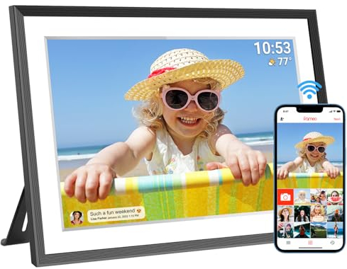 Cornice digitale Wi-Fi 10,1 pollici 1280 x 800 IPS LCD touchscreen, memoria integrata da 32 GB, auto-rotante, condividi istantaneamente i momenti tramite l'app Frameo da qualsiasi luogo, nero